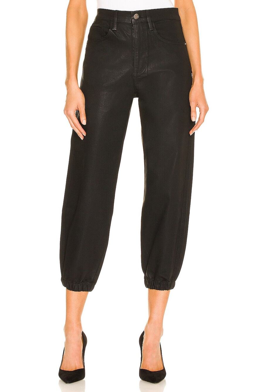 FRAME The Lounge High Rise Cropped Jeans Black Noir Coated Women's Sz 29 Jogger